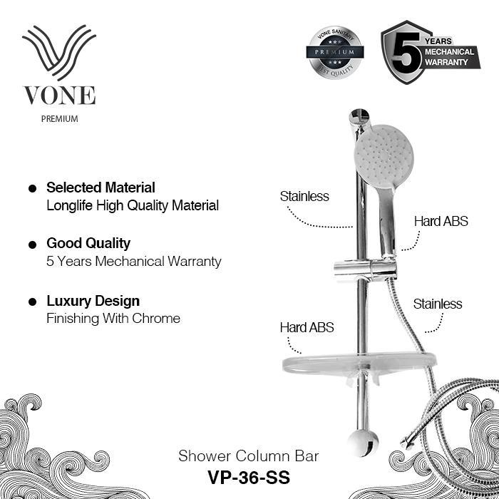 VONE Shower Mandi Tiang Genggam Kepala Shower Full Set VP-36-SS ( VONE PREMIUM )