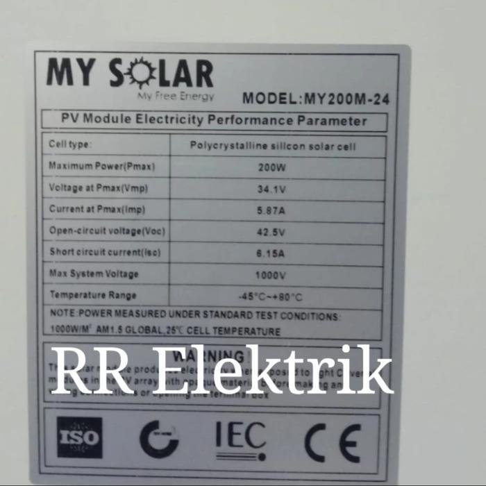 Panel Surya Solar Cell Panel My Solar 200Wp 200 Watt Poly 24V