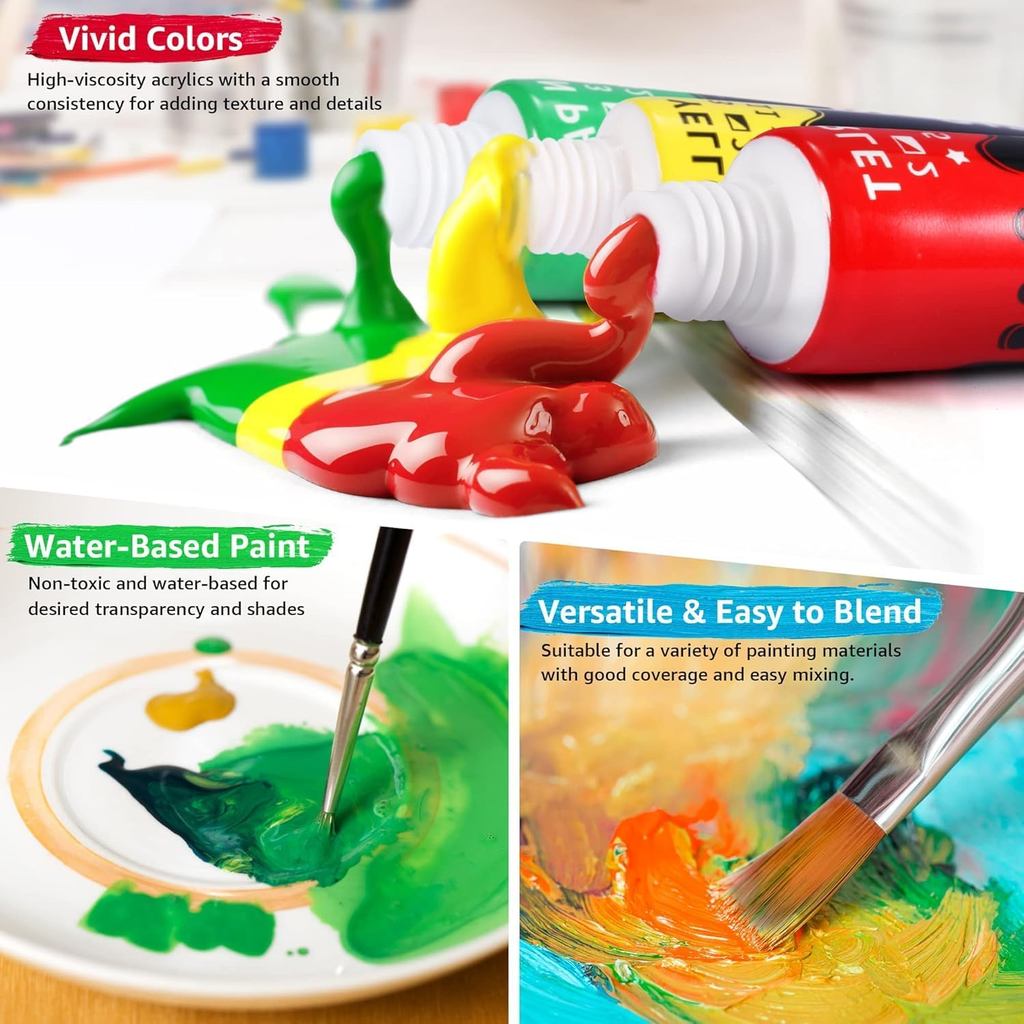 Acrylic Glass Paint Set With 6 Brushes, 1 Palette, 12/24 Colors 12Ml,Stain Glass Paints For Wine