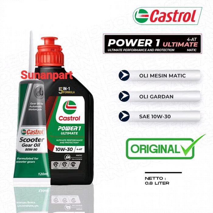 CASTROL ULTIMATE MATIC 10W-30 FULL SYNTETIC + OLI GARDAN CASTROL 120ML-PAKET OLI MESIN MOTOR MATIC
