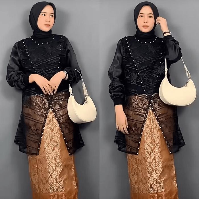 Terbaru Fiona Outer Jumbo LD 120 Brokat Organza Full Payet / Tunik Brukat / Baju Hari Raya,