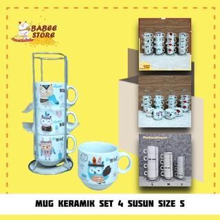 BABEE MUG KERAMIK SET 4 SUSUN SIZE S / CANGKIR GELAS 4 SUSUN MOTIF