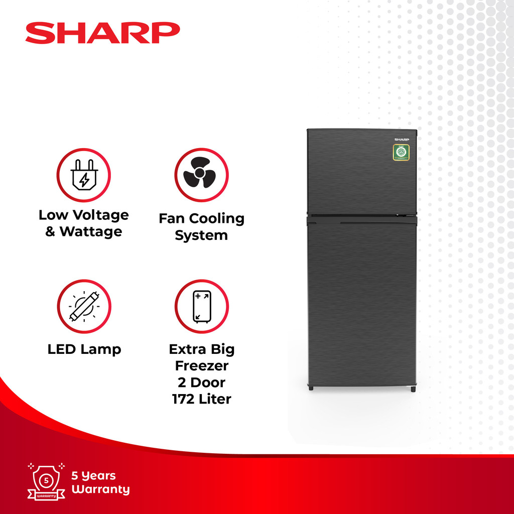 Sharp Kulkas 2 Pintu Kirei Series SJ-195MN-HS - Hitam