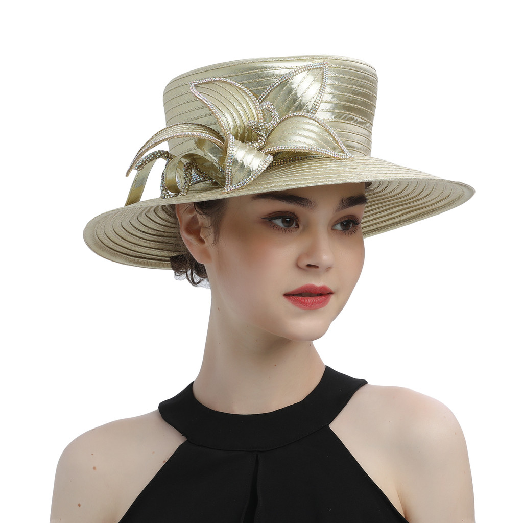 Hot Selling Satin Cloth Church Hat Deluxe Unique Photography Wedding Hat Fancy Formal Flower
