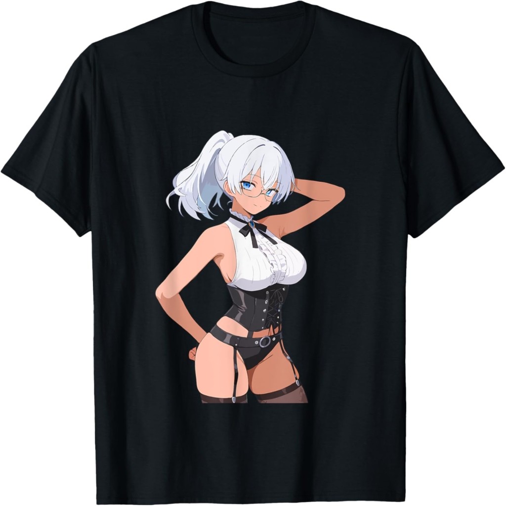 Sexy Waifu Anime Girl Glasses Lingerie Japanese Art Style T-Shirt