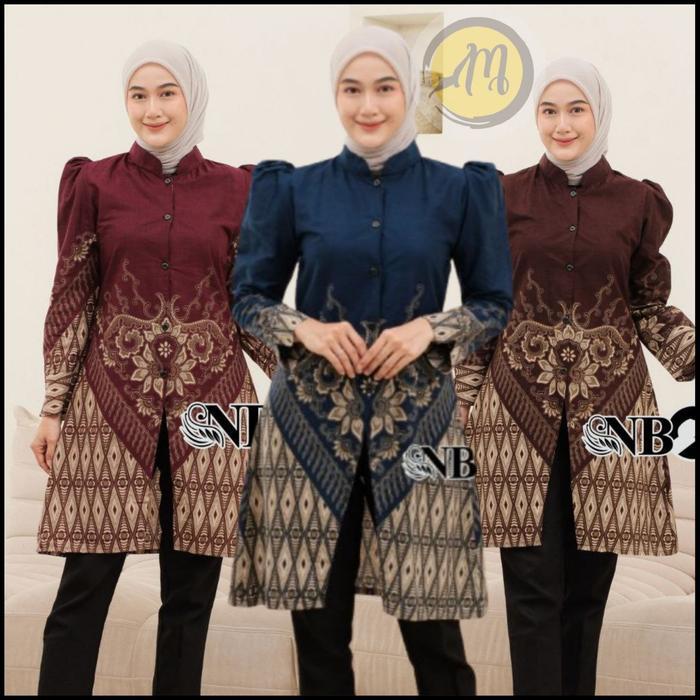 Tunik Batik Asli Pekalongan Bahan Katun Modern Kantor Wanita Pria Ukuran M-XXXL Motif Cantik Panjang