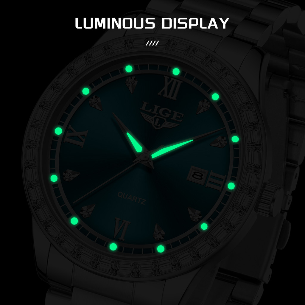 LIGE ORIGINAL QUARTZ WATCH FOR WOMEN DIAMOND DIAL STAINLESS STEEL WATERPROOF LUMINOUS ELEGANT