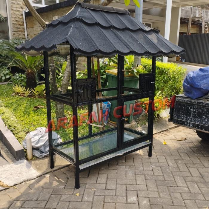 Kandang Burung Model Rumah Atap Joglo Unik Anti Karat | Sangkar Lovebird Murai Kenari Outdoor