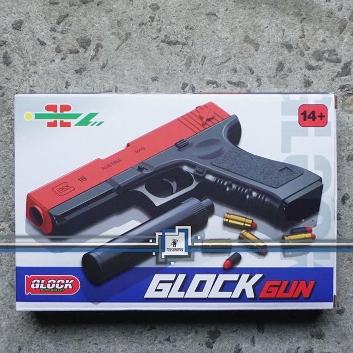 Glok Toy Gun Shell Eject Pistol Nerf Mainan Anak Blaster Peluru Busa