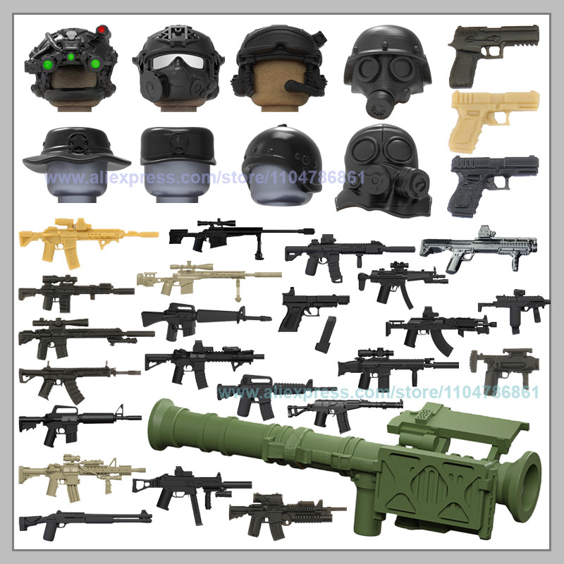 Military Soldier Figure Accessories Building Blocks 3D Printed Gun Gas Mask Tactical Helmet Special