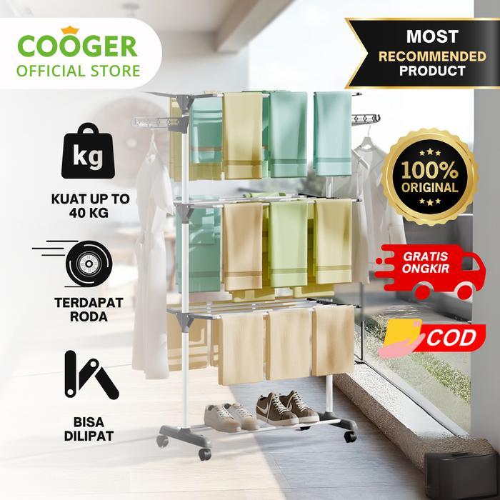 [Cod] Cooger Rak Jemuran Aluminium Untuk Handuk Baju 4 Susun Besi Pakaian Pipa Jemuran Besi Pakaian