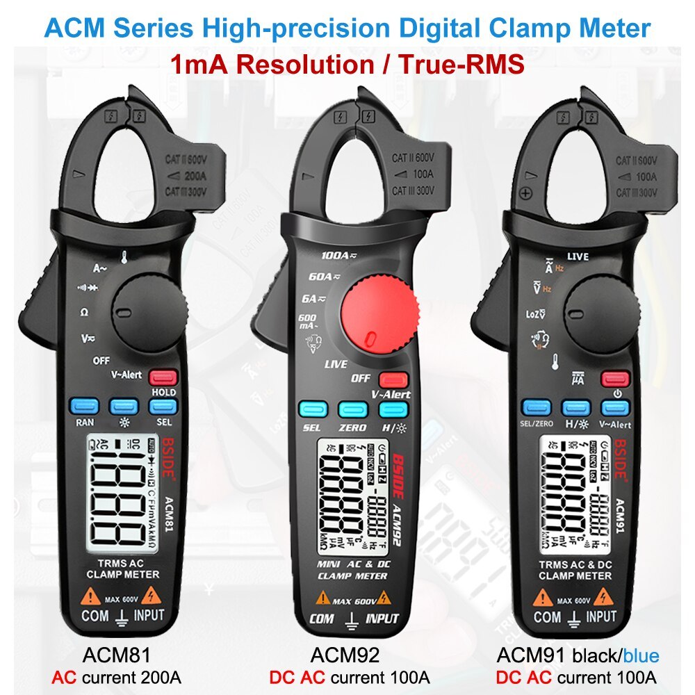 BSIDE Digital Clamp Meter 1mA High-Precision Ammeter Pliers True RMS DC AC Current Car Repair