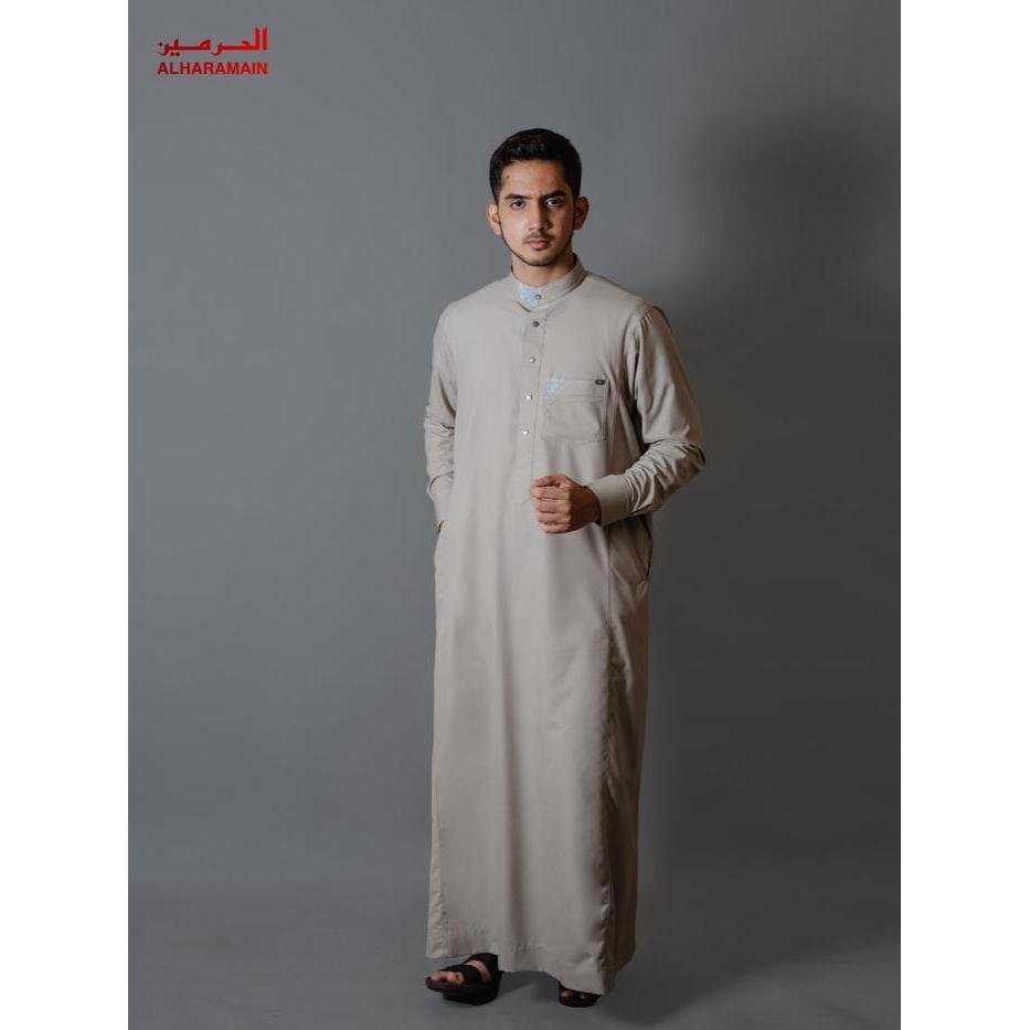 AL Haramain Jubah / Gamis Pria Dewasa Premium Manset (IGH 002) Coklat Tua Coklat Susu Abu Tua Biru