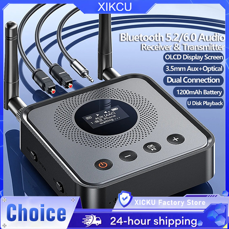 OLCD Bluetooth 6.0/5.2 Audio Receiver Transmitter AAC aptX-LL/AD/HD 3.5mm Aux Optical Wireless