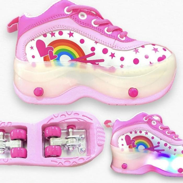 Sepatu Roda 4 Led Lampu Bisa Lipat Roller Shoes