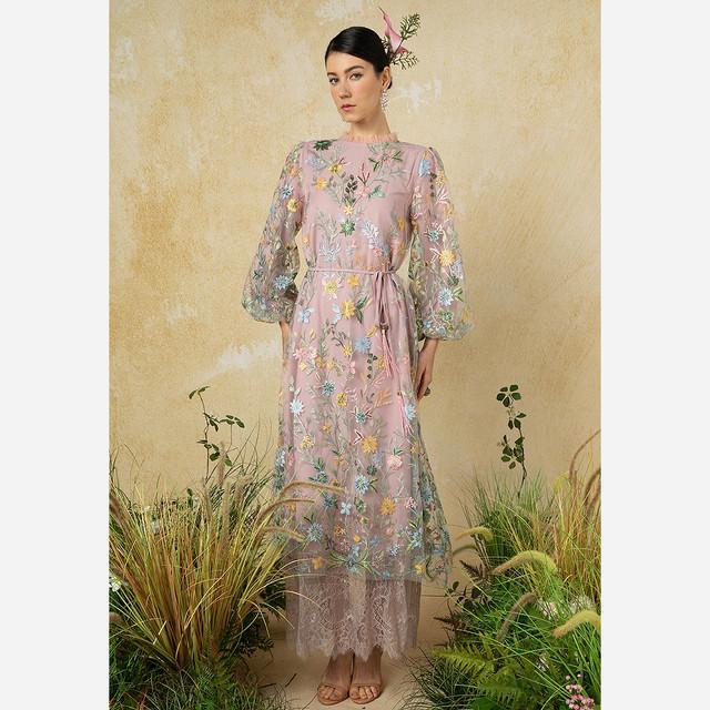 Zalia Flora Lace Flare Dress Wanita