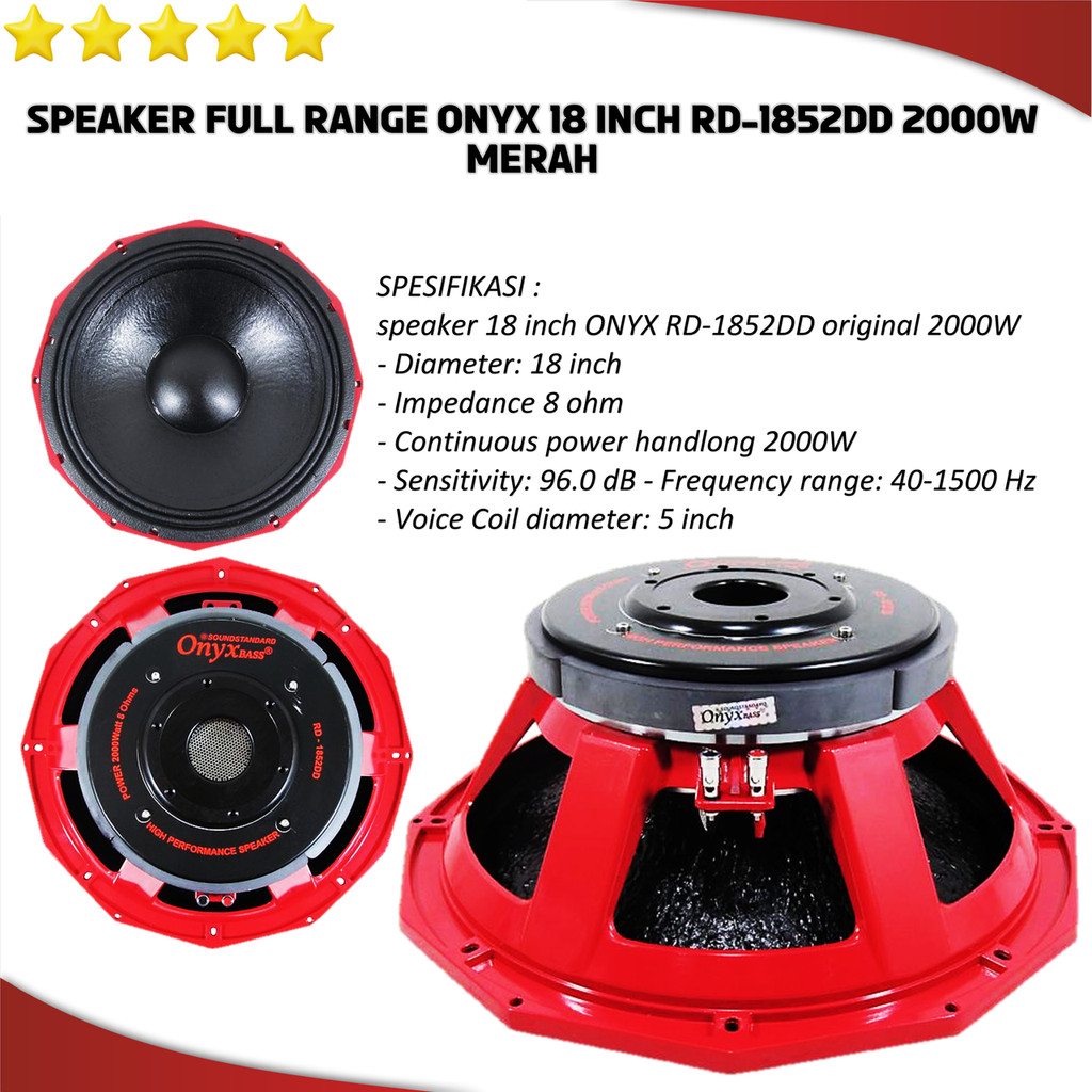Speaker Full Range 18 Inch Onyx RD 1852DD Ori 2000w Coile 5Inch Merah
