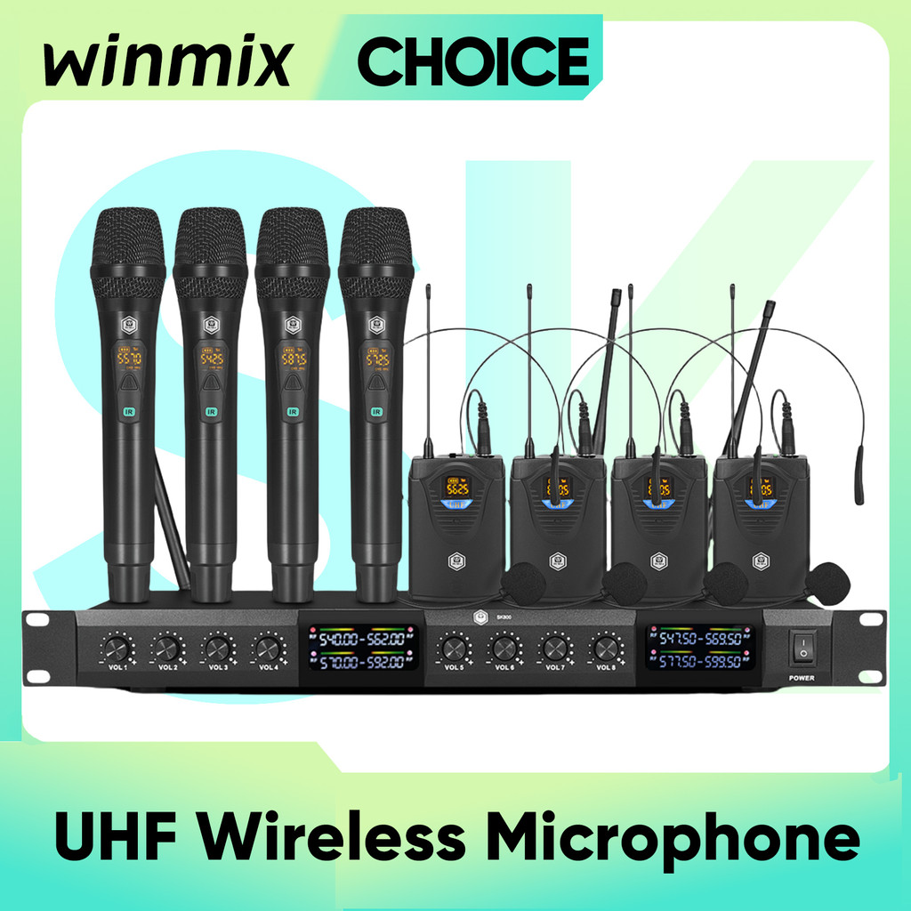 Winmix SK800 UHF Professional UHF Wireless Mic System with Handheld/Lavalier/Headset Mic for Stage,