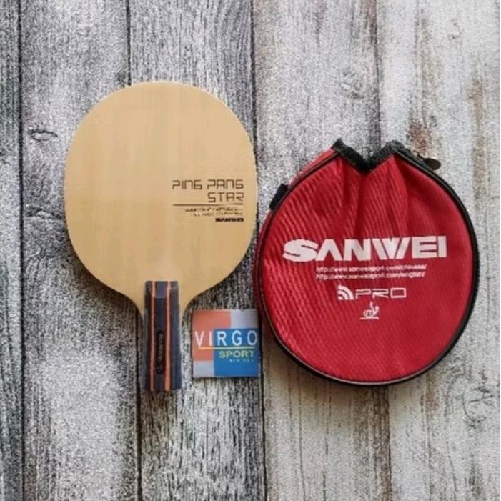 TerbaruBest Seller Sanwei Pingpang Star Cs Carbon Penhold+Cover Bat Bet Tenis Meja Pingpong