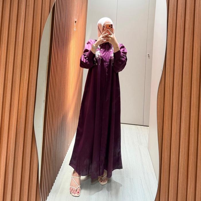 Sabila Dress Motif Bordir Bunga Cotton Toyobo Polos Terlaris