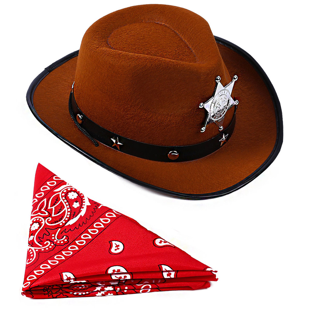 Toddler Boys Western Cowboy Brown Hat Cowgirl Costume Bandanna Felt Hat Halloween Wild West Cosplay