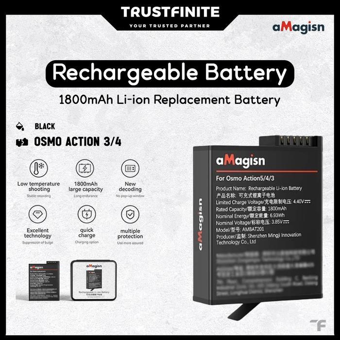 aMagisn Rechargeable Battery DJI Action 3 Action 4 / Baterai DJI Action 4 / Action 3