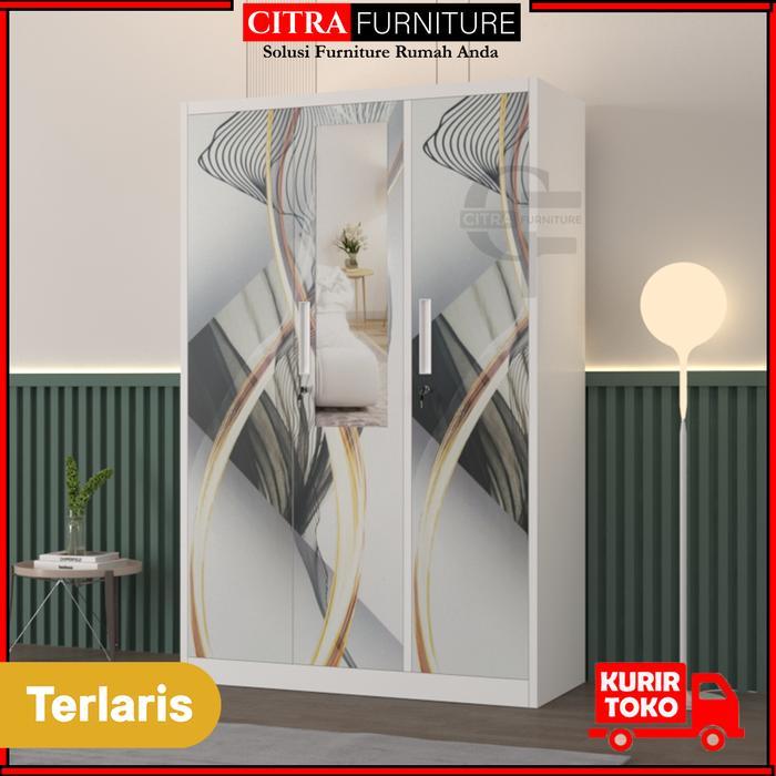 Lemari Pakaian Besi 3 Pintu Ayun Minimalis Lemari Baju Swing
