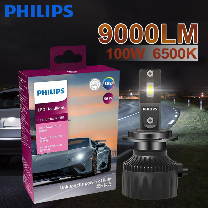 Philips Ultinon Rally 3551 LED H4 H7 H11 HB3/4 H18 H19 HIR2 Car Headlight 6500K White Max Power 100W