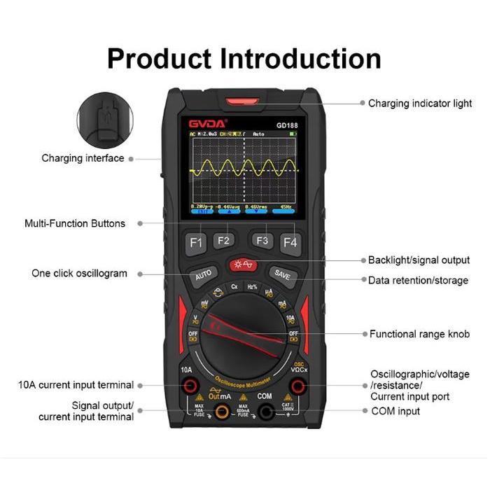 GVDA 3 in 1 Digital Oscilloscope 12 MHz Multimeter 6000 Counts GD188