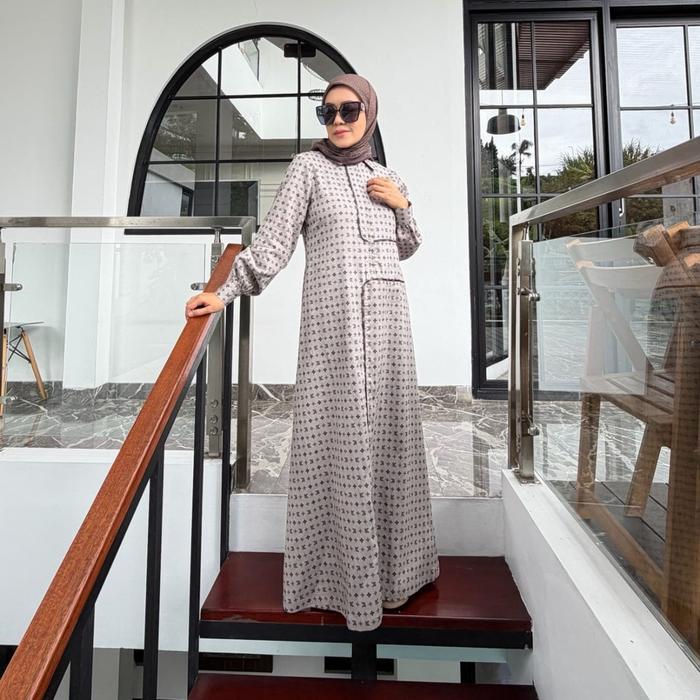 Korina Dress Terbaru Bahan Katun Gamis Motif Printing Dewasa Muslim Wanita Cantik Formal