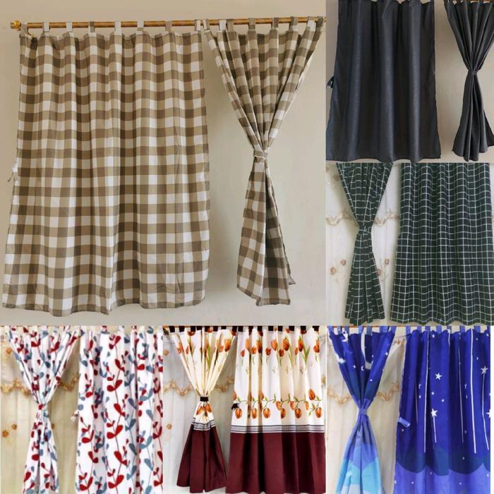 Gorden Jendela Pendek Perekat Kain Katun Disperse/Embos - Ukuran 120x120cm Curtain