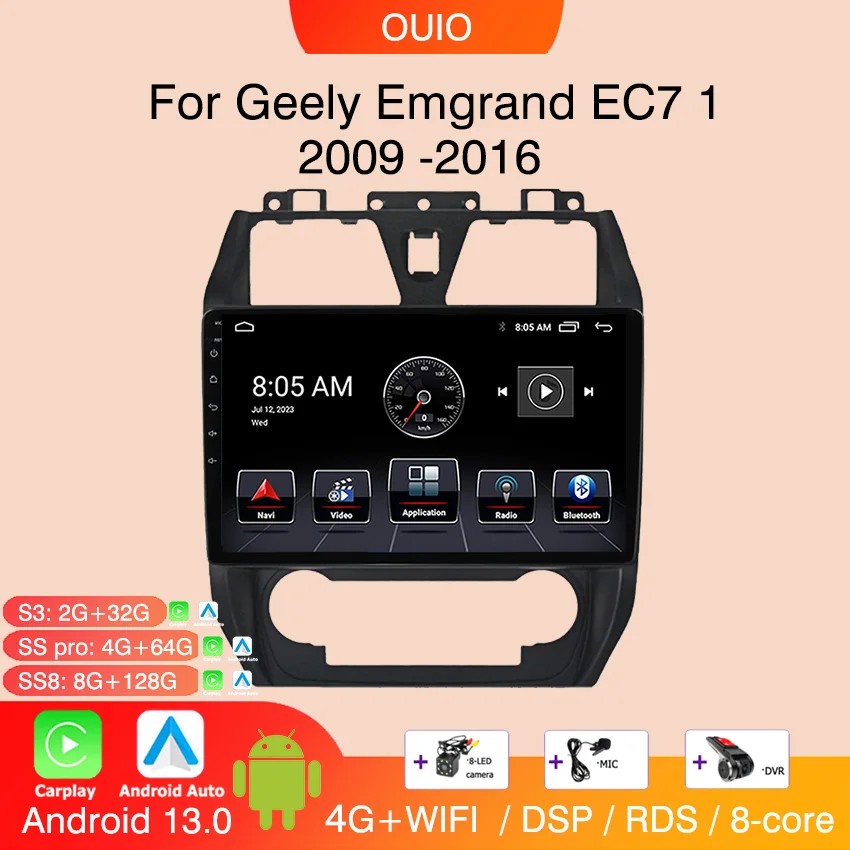 8GB+128GB Android 13 radio For Geely Emgrand EC7 2009 2010 2011-2016 Car stereo Multimedia Player Ca