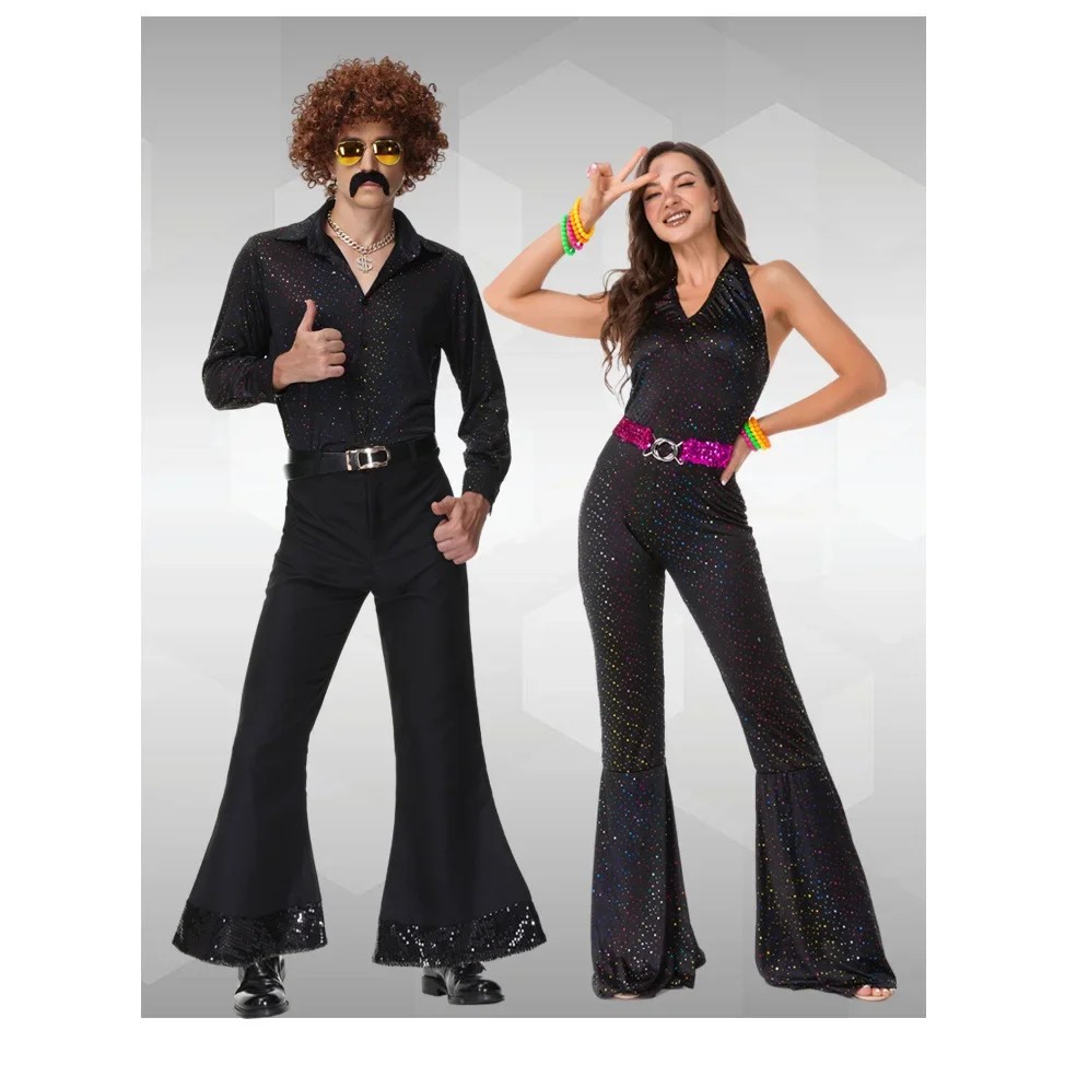 70'S Disco Couple Costume Halloween Cosplay Costumes Vintage 80'S Hippies Costume Men Women Music