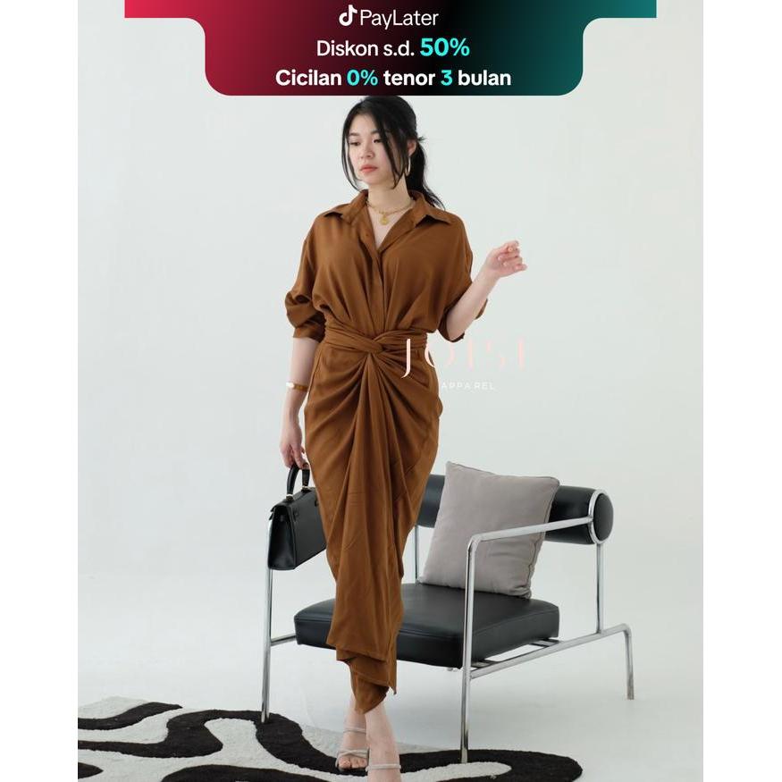 JOISE - Kylie Wrap 3in1 Shirt Dress Tali Maxi / Dress Panjang Lilit / Dress Wanita Polos Casual