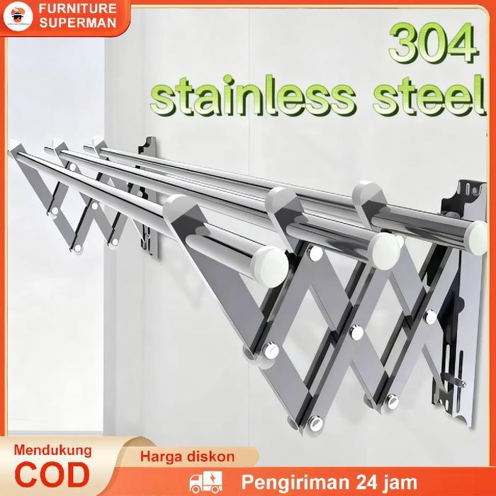 Jemuran Baju Tempel Dinding Jemuran Pakaian Lipat Stainless Stee Jemuran Tempel Dinding Multilayer