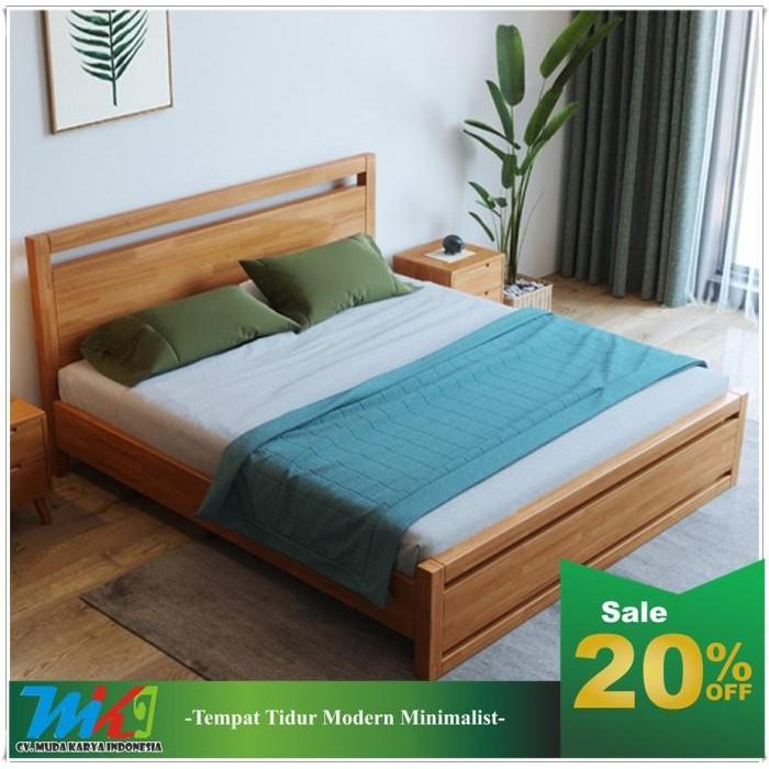 Ranjang tempat tidur minimalis modern kayu jati Dipan - 90 x 200
