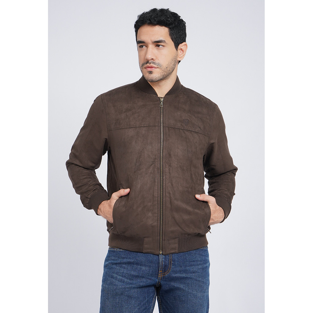 WOOD Regular Fit Suede Bomber Jacket 2-JKXLXC126B002 COFFEE