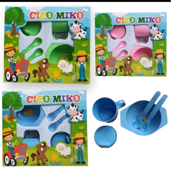 Tempat Makan Bayi Set Merek Ciko Miko - Peralatan Makan Set Bayi Pink Sendok