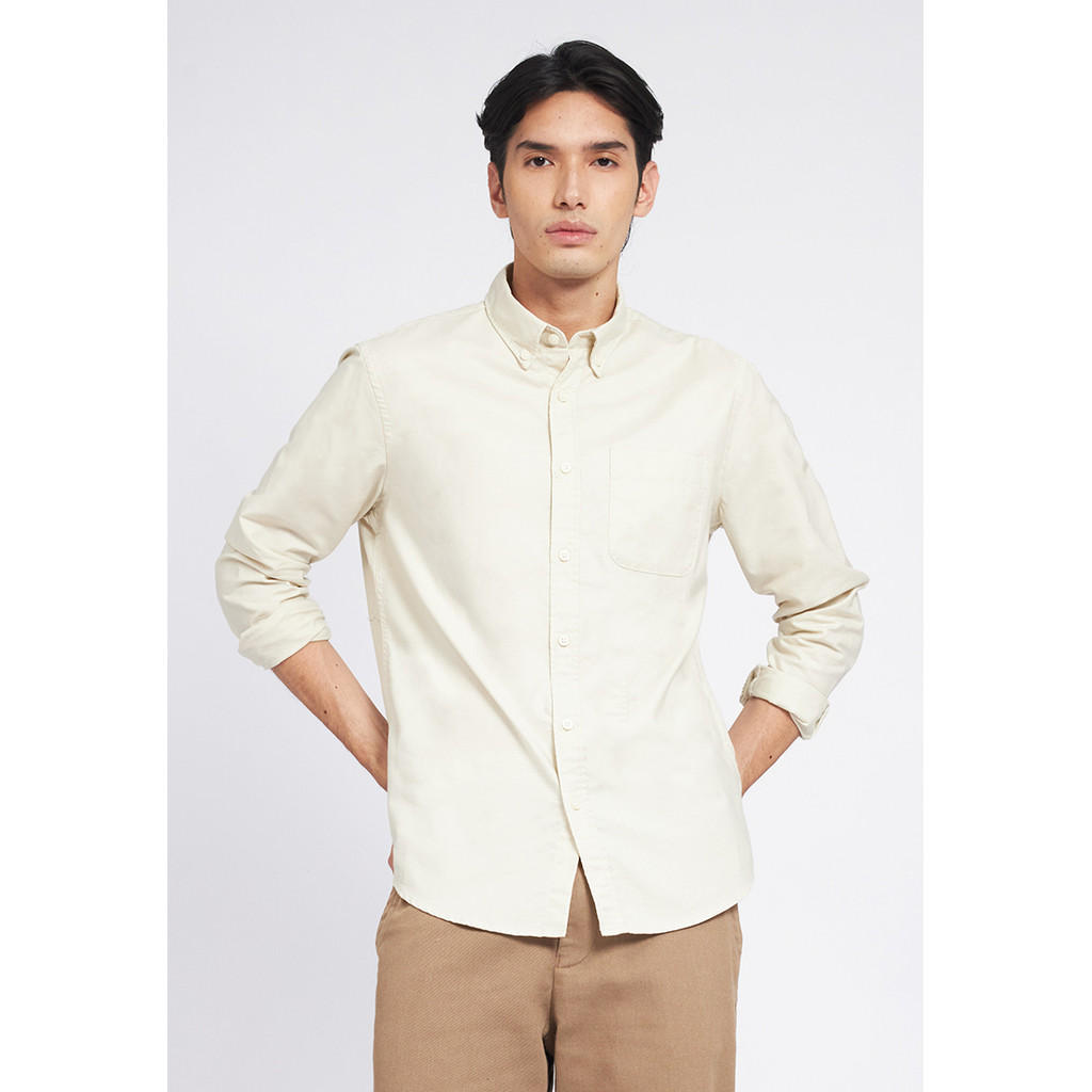 Executive Regular Fit Long Sleeve Oxford Shirt Beige