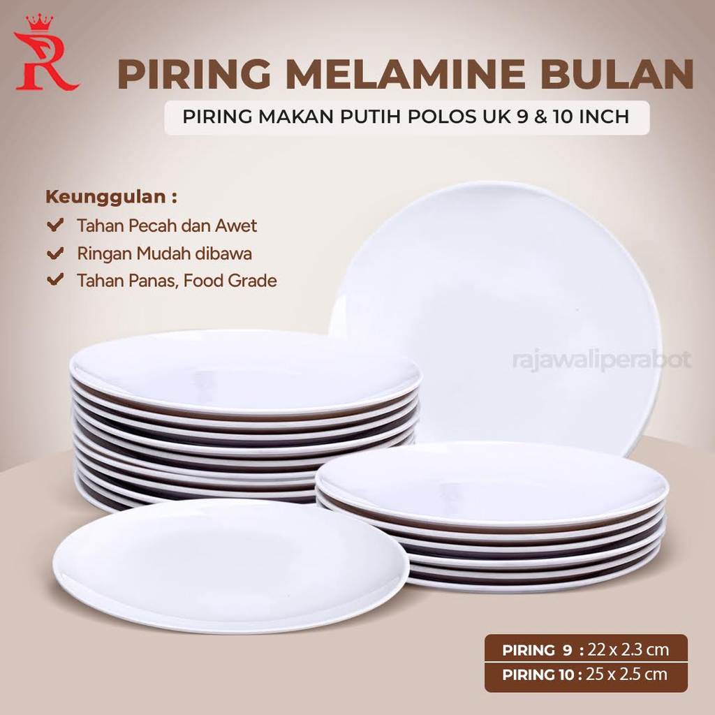 Piring Makan Melamin Bulan Piring Saji Datar Putih 9 inch /10 inch Meishing