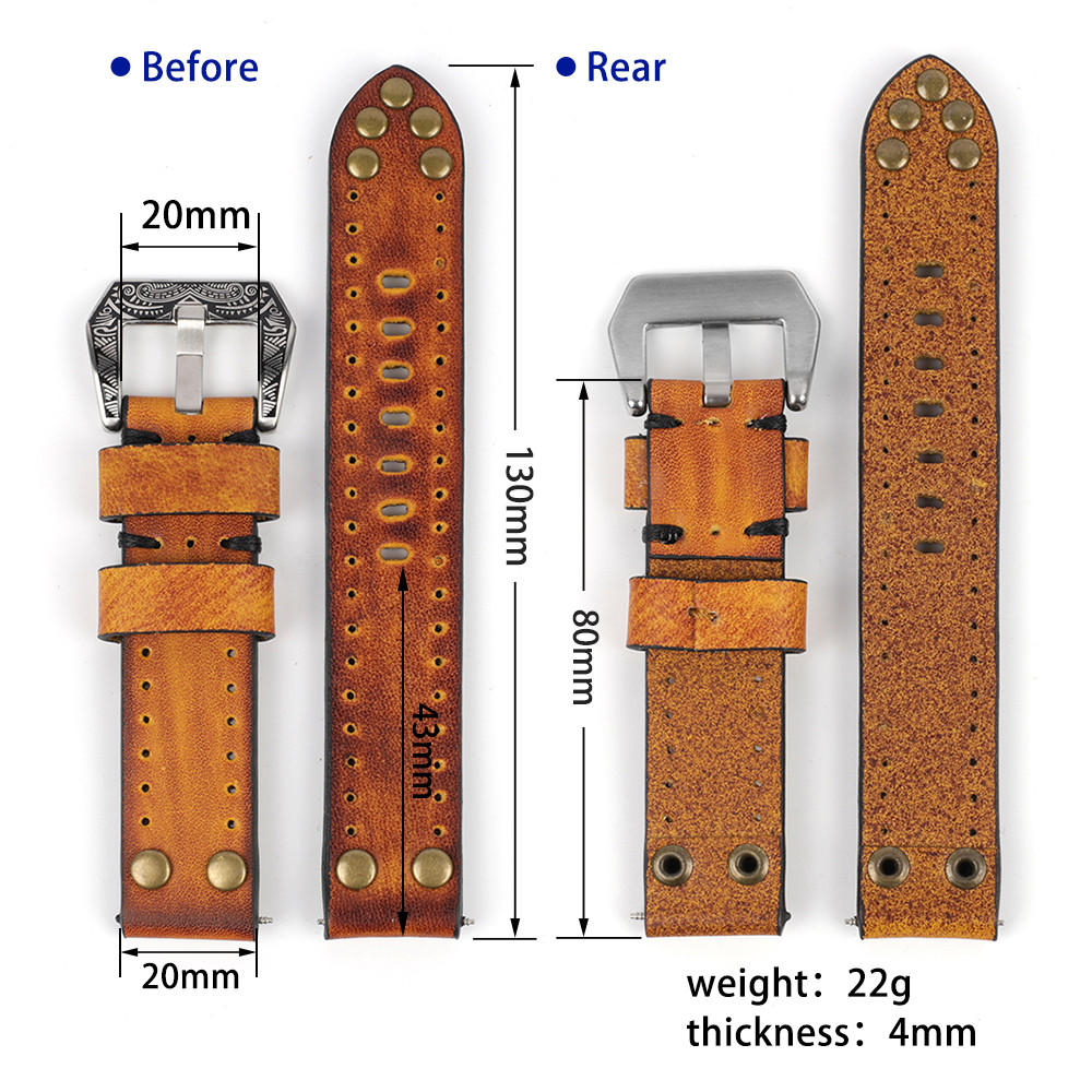 18mm 20mm 22mm 24mm Genuine Leather Watchbands Rivet Leather Watch Strap Replacement Carving Strap