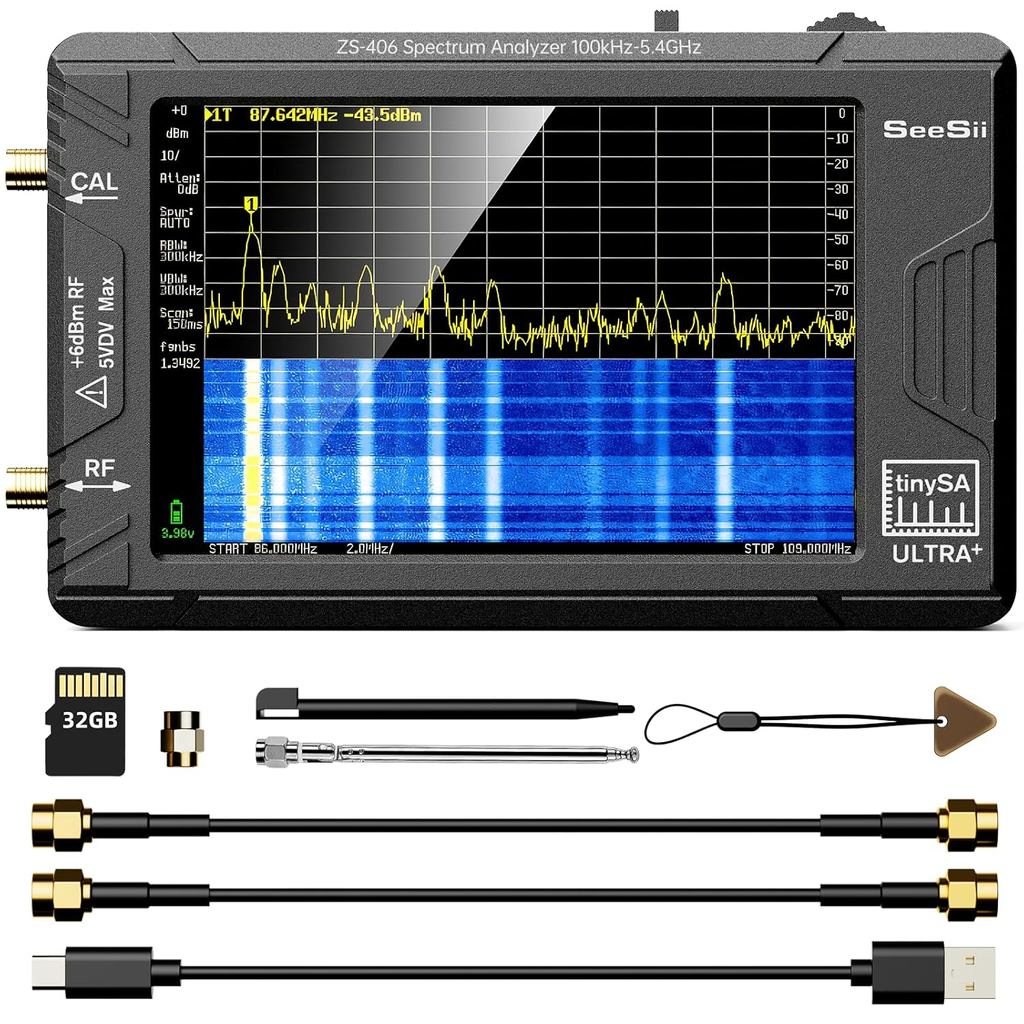 SeeSii TinySA Ultra+ ZS406 Spectrum Analyzer 4 Inch 100kHz to 5.4GHz Handheld Tiny Frequency