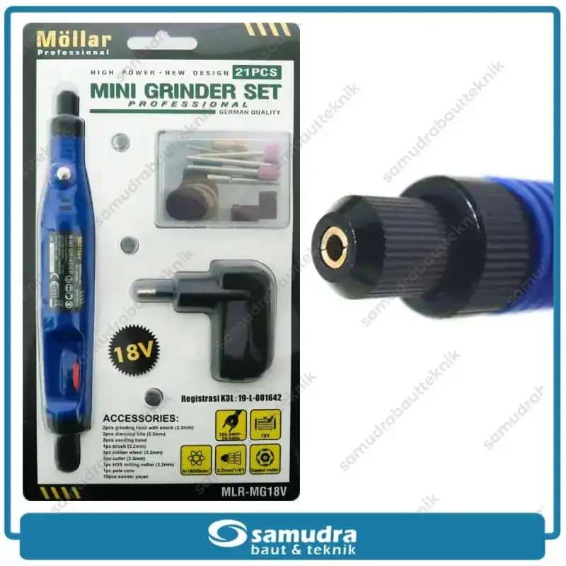 MOLLAR MG18V Mini Die Grinder Set 21 pcs Mesin Gerinda Bor Tuner 18V