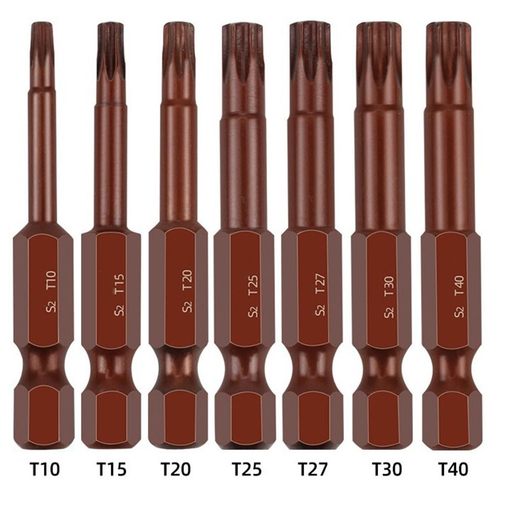 7 Buah Set Mata Obeng Torx 50Mm Obeng Magnetik Baja Paduan 1/4 ''Obeng Listrik Batang Hex Tanpa Luba