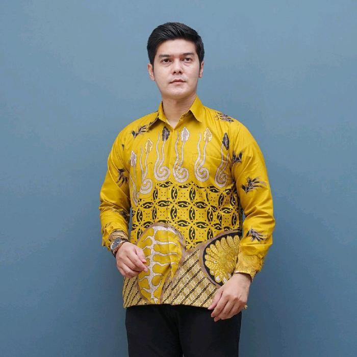 Baju Batik Couple Sarimbit Seragam Keluarga Motif Melodi kuning Atasan Pasangan