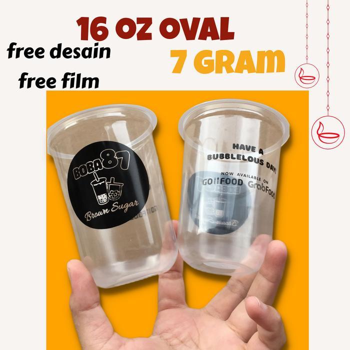 sablon gelas plastik 16 oz oval