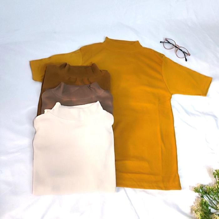 Premium Kaos Wanita Lengan Pendek /Kaos Turtleneck Rib/ Atasan Cewek Original