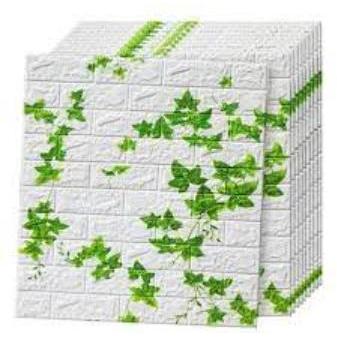 MNTB" [ PAKET 10 LEMBAR ] WALLPAPER 3D FOAM BATU BATA / STICKER DINDING TIMBUL MOTIF PUTIH DAUN