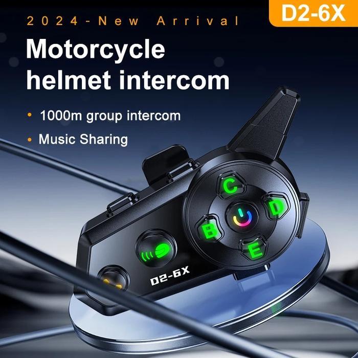 Intercom Helm Bluetooth Headset 6 Riders Call Ipx6 1000Mah Hitam D2-6X Velev