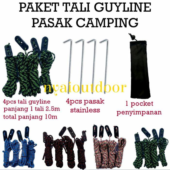 Paket Tali Guyline Pasak Camping Tali Stopper Pengencang Tenda